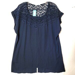 Maurices Tunic Top Womens Size XL Short Sleeve Lace Shoulders Navy Blue NWT